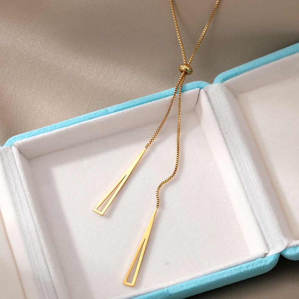 Women's Stainless Steel Y-Necklace with Long Triangular Tassel Pendant